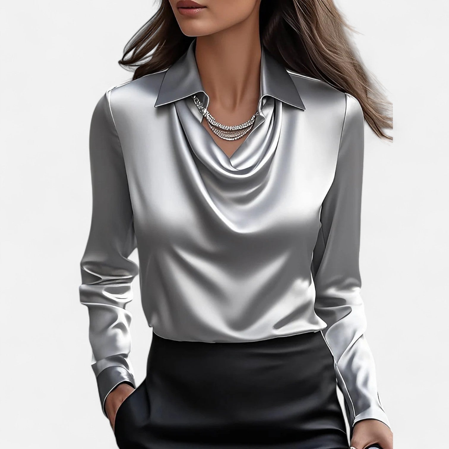 Elegant Women’s Satin Blouse with Draped Neckline