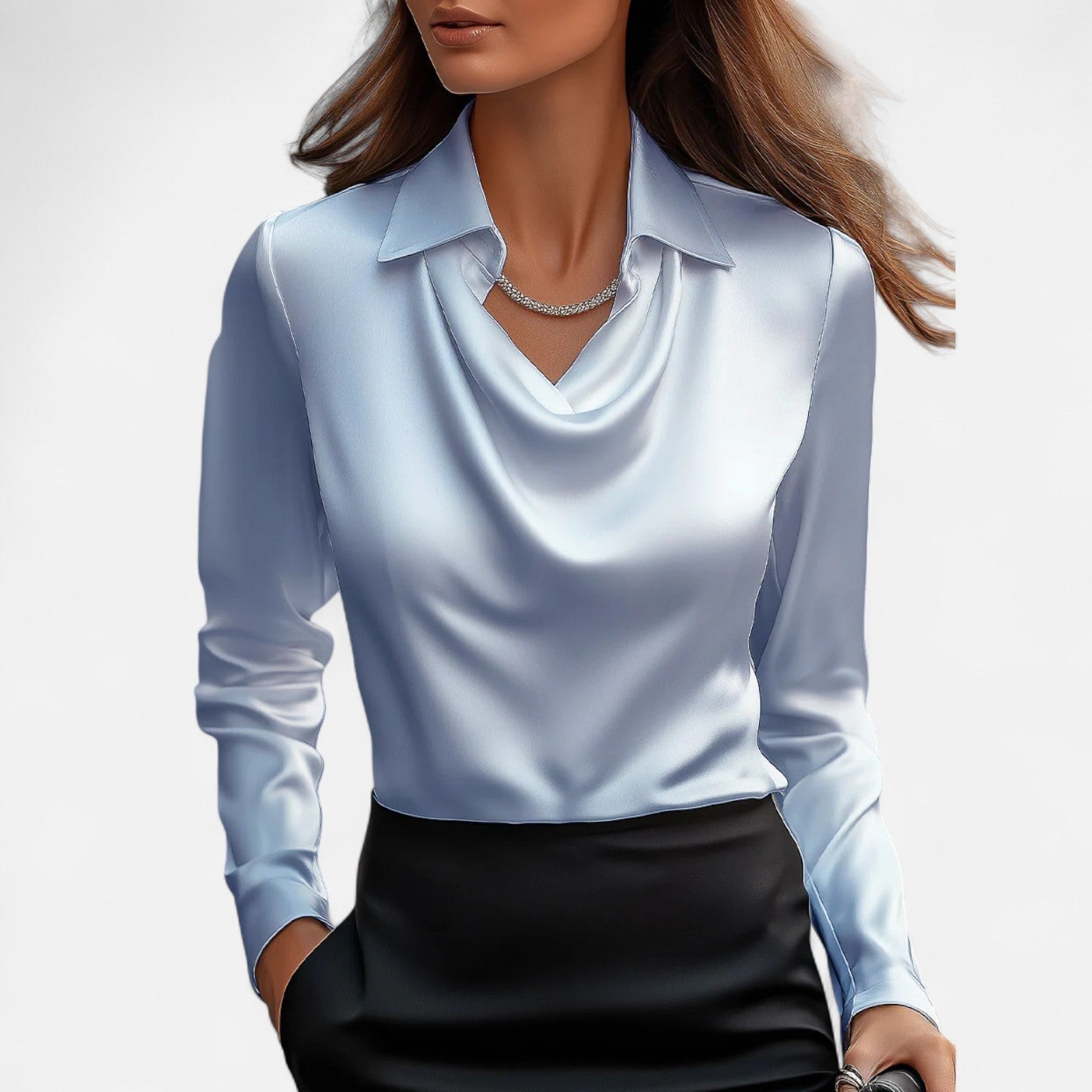 Elegant Women’s Satin Blouse with Draped Neckline