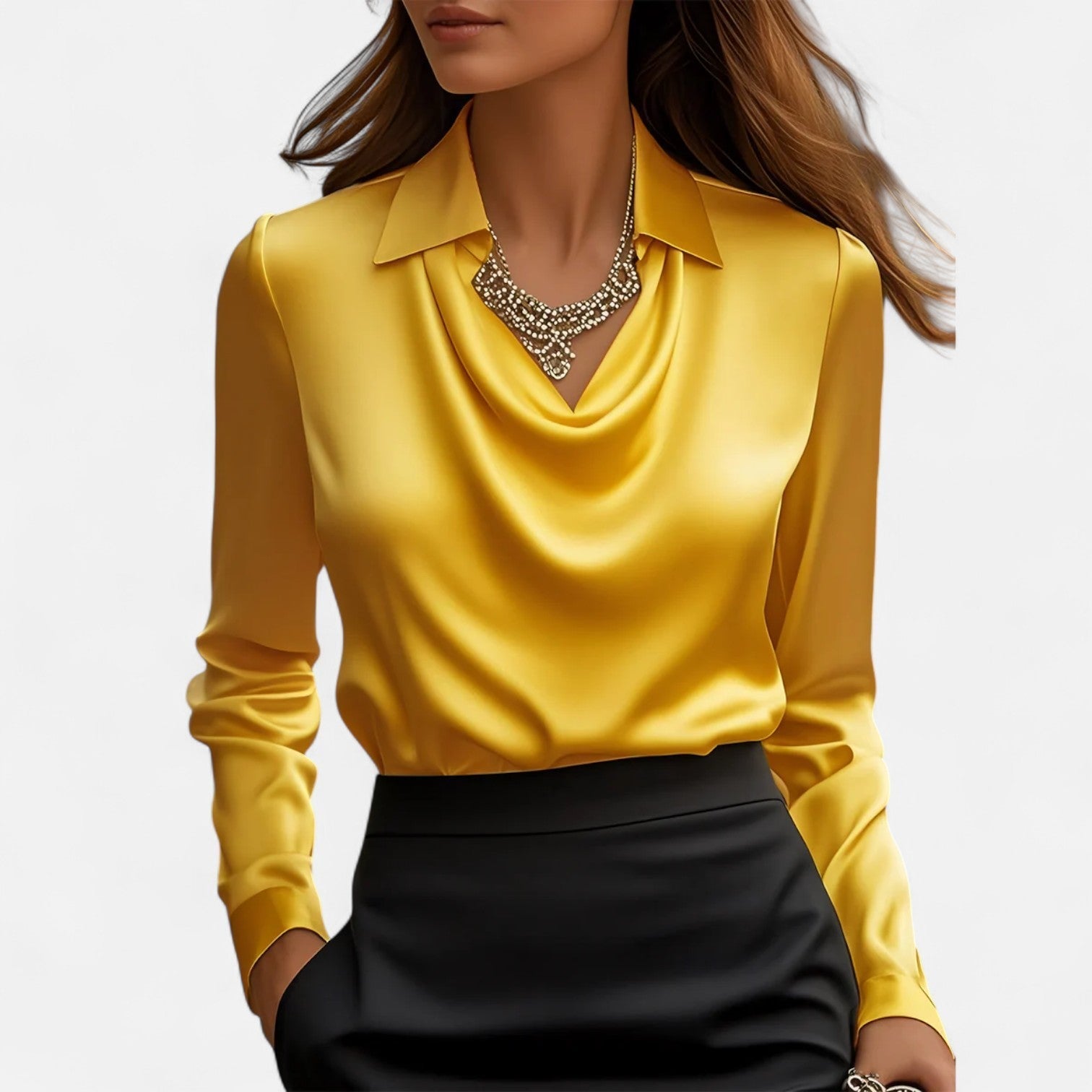 Elegant Women’s Satin Blouse with Draped Neckline