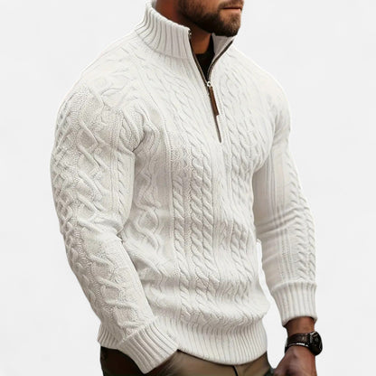 Men’s Half-Zip Cable Knit Sweater – Timeless Warmth & Refined Style