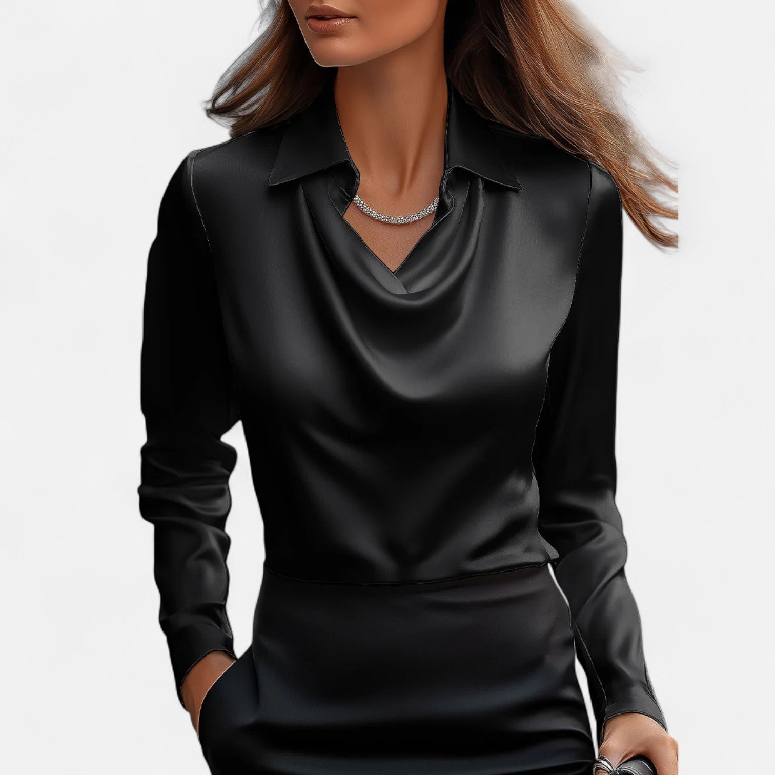Elegant Women’s Satin Blouse with Draped Neckline