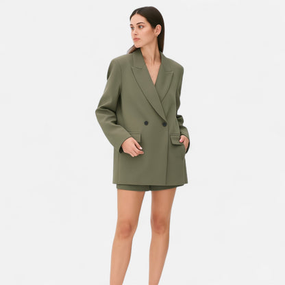 Women’s Double-Breasted Long Sleeve Blazer – Elegant Structure, Defined Silhouette