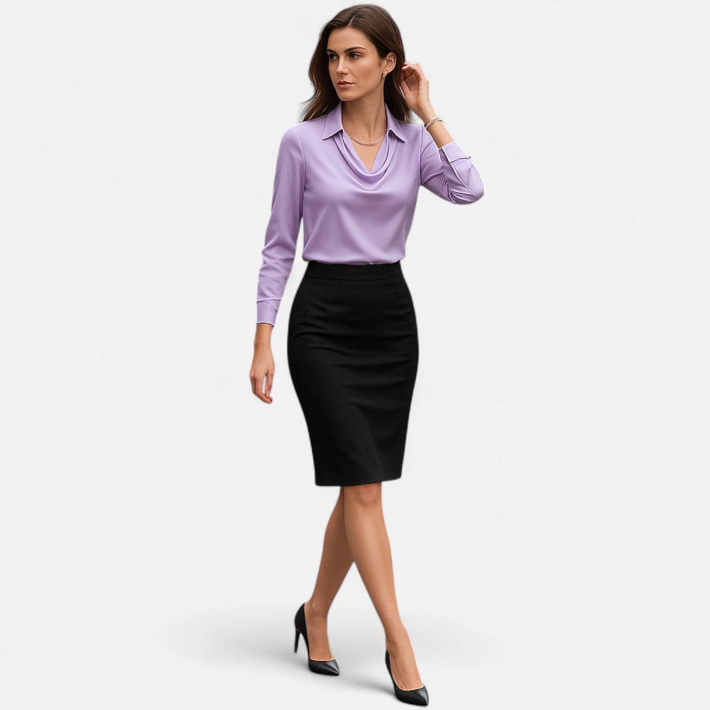 Elegant Women’s Satin Blouse with Draped Neckline