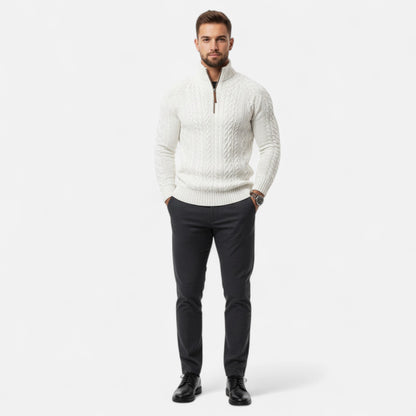 Men’s Half-Zip Cable Knit Sweater – Timeless Warmth & Refined Style
