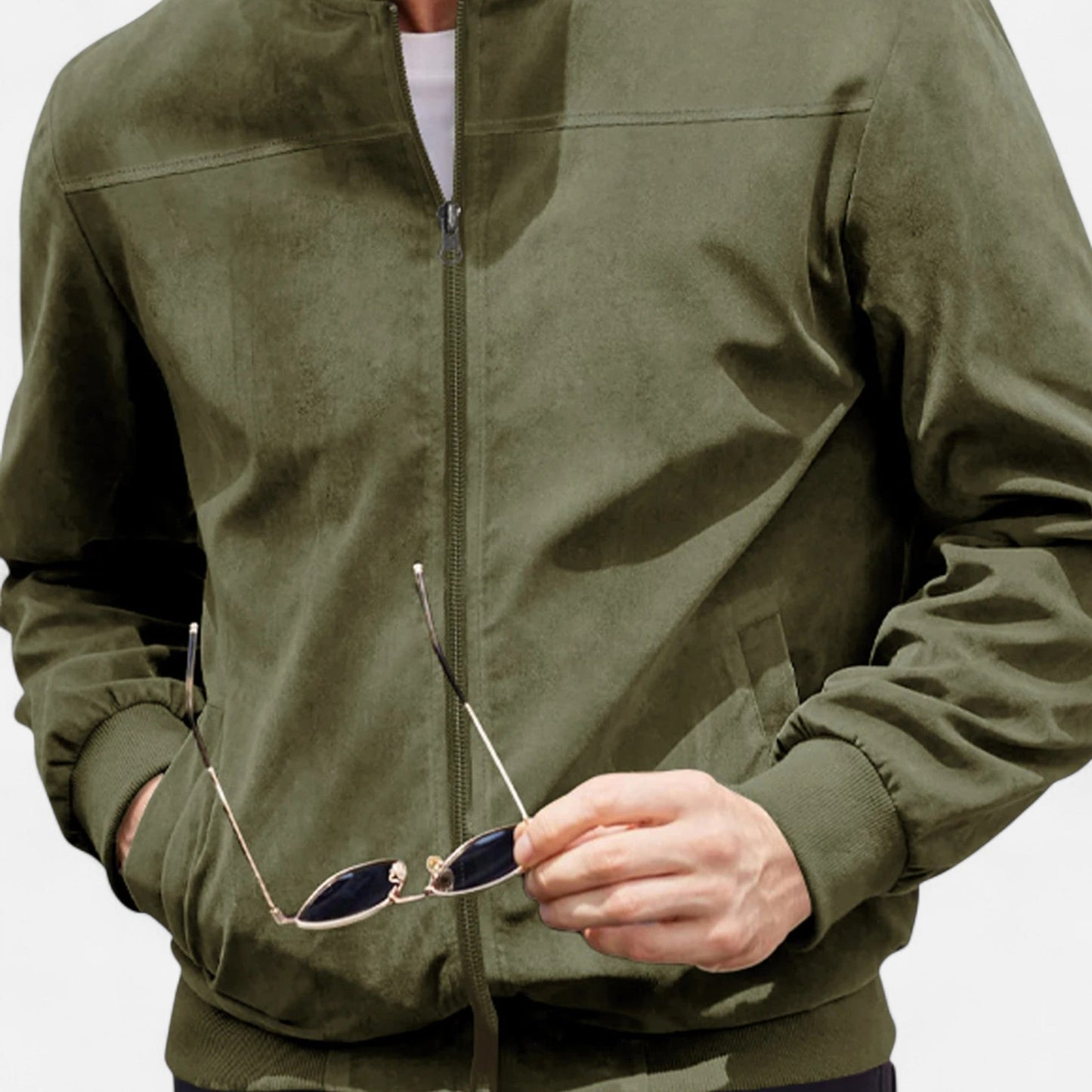 Men’s Suede Zip Jacket – Textured Sophistication & Casual Elegance