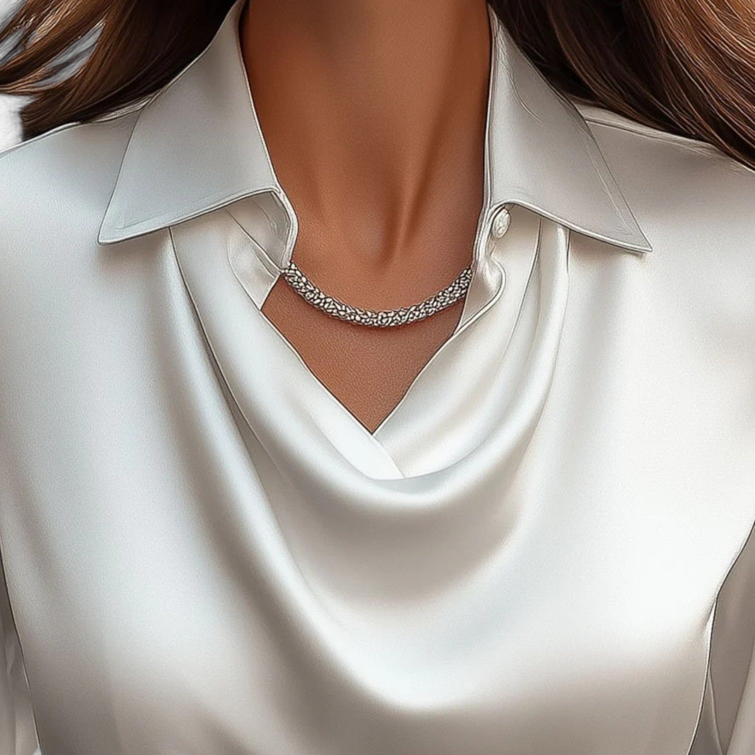 Elegant Women’s Satin Blouse with Draped Neckline